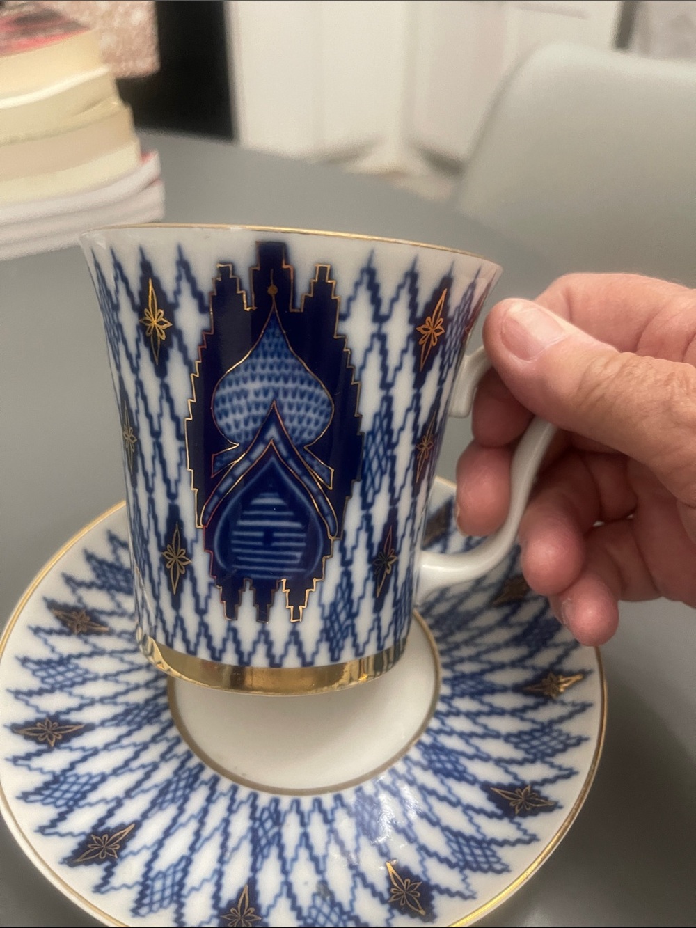 Lomonosov Russian Porcelain Kizhi Mug & Saucer Set LFZ